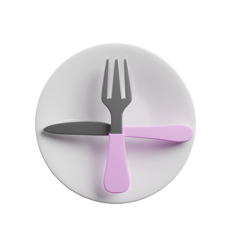 Fork And knife spoon in plate  3D Illustration