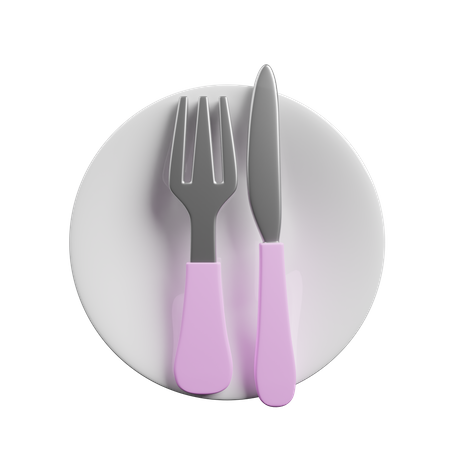 Fork And knife spoon in plate  3D Illustration