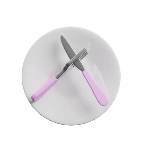 Fork And knife spoon in plate  3D Illustration