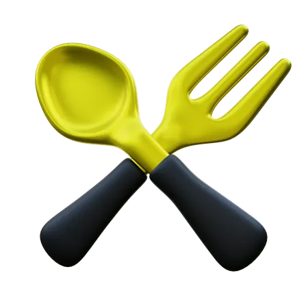 Luxury Gold Fork And Spoon 3 D Illustration 3D Icon