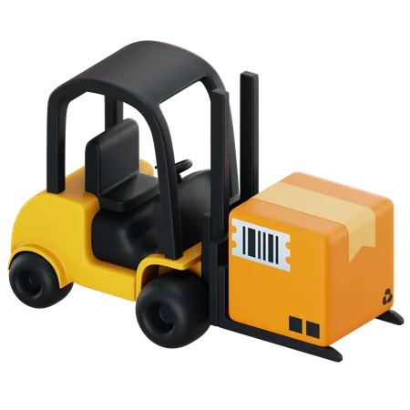 3 D Forklift Truck Lift Up Cardboard Boxes Isolated On Transparent Background Warehouse Logistics Packages Shipment Delivery And Logistic Concept 3D Icon