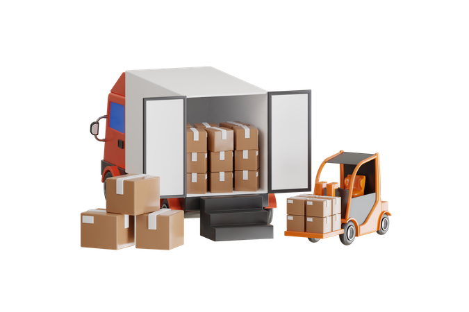 Forklift Boxes of packages onto truck  3D Icon