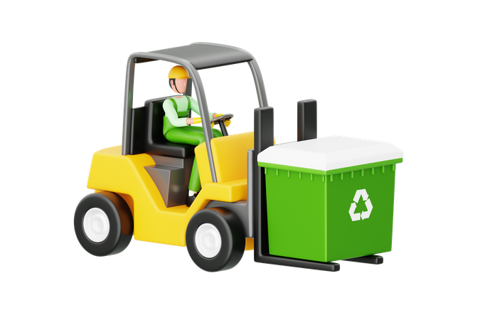 Forklift Holding Trash Box  3D Illustration