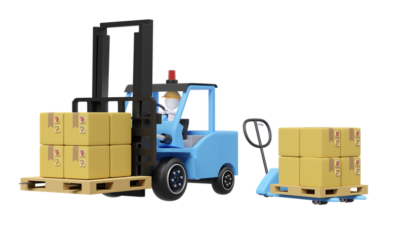 Forklift With Hand Pallet Truck  3D Icon