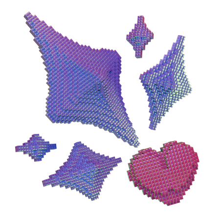 Forme d'étincelle de diamant et coeur  3D Icon