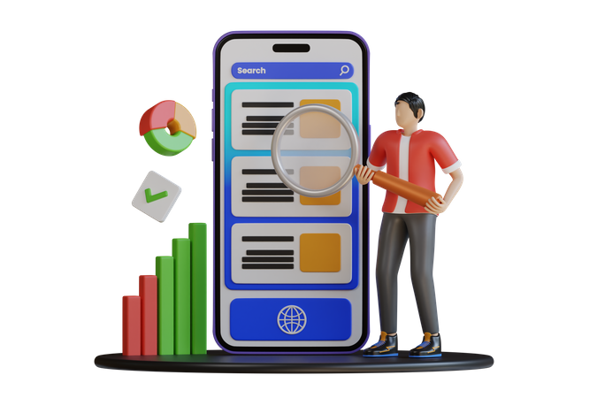 Forschung zu Mobile SEO  3D Illustration