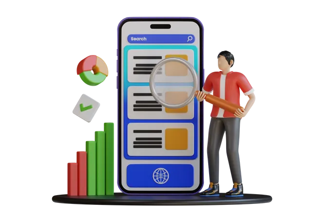 Forschung zu Mobile SEO  3D Illustration