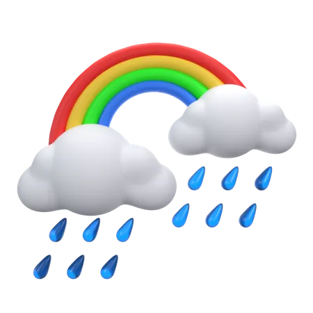 Forte pluie avec arc-en-ciel  3D Icon