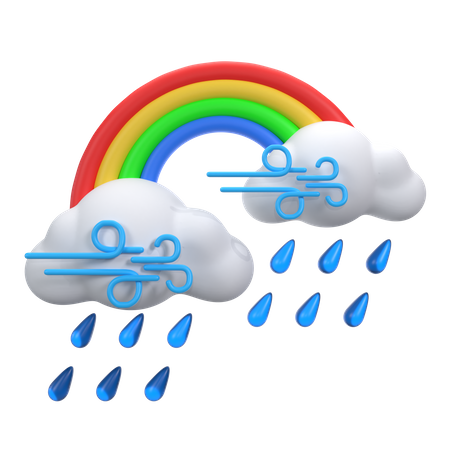 Forte pluie venteuse avec arc-en-ciel  3D Icon