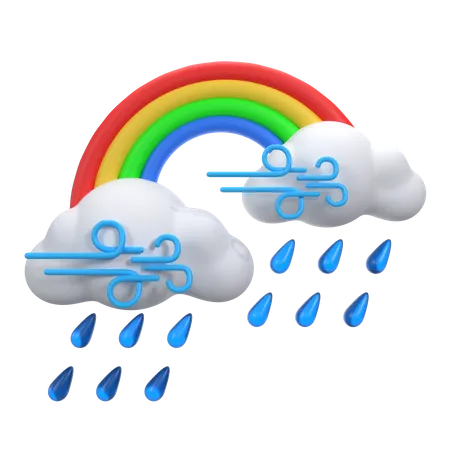 Forte pluie venteuse avec arc-en-ciel  3D Icon