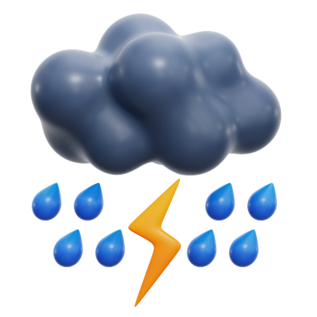 Forte pluie avec orage  3D Icon