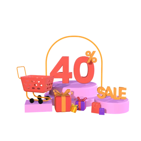Forty Percent Discount  3D Icon