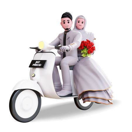 Pose de fotografía de pareja en bicicleta  3D Illustration