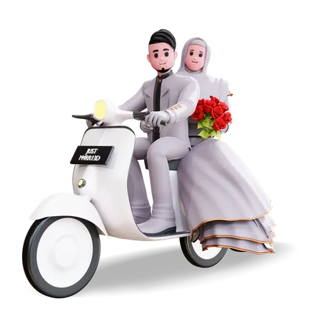Pose de fotografía de pareja en bicicleta  3D Illustration