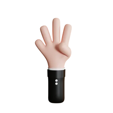 Cute Four Finger Gesture Cartoon Style Finger Gesture 3 D Illustration 3D Icon