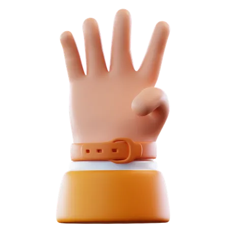 3 D Illustration Four Finger Hand Gesture 3D Icon