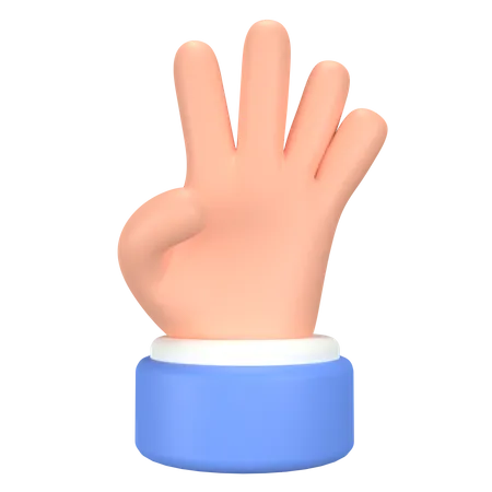 Four Finger Hand Gesture  3D Icon