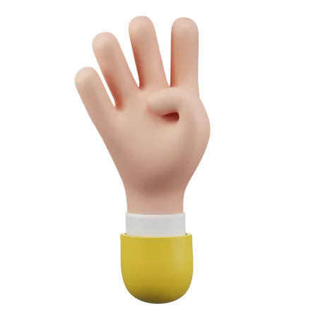 Four Finger Hand Gesture  3D Icon