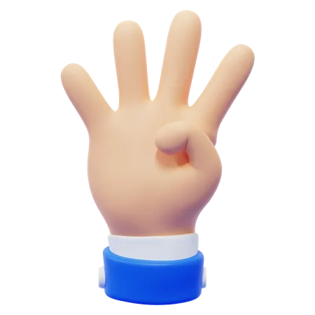 Four Finger Hand Gesture  3D Icon