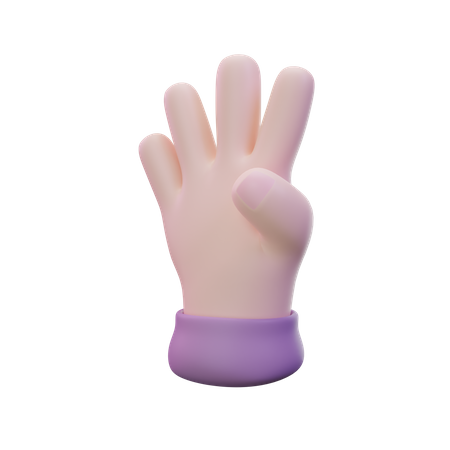 Four Finger Hand Gesture  3D Icon