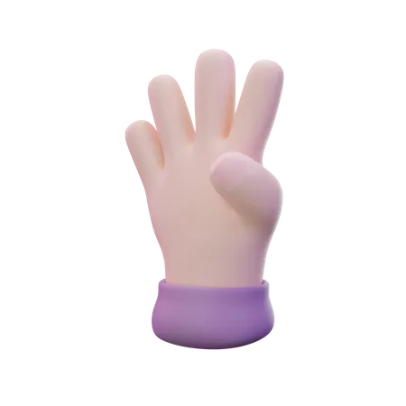 Four Finger Hand Gesture  3D Icon