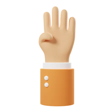 Four Finger Up Hand Gesture  3D Icon