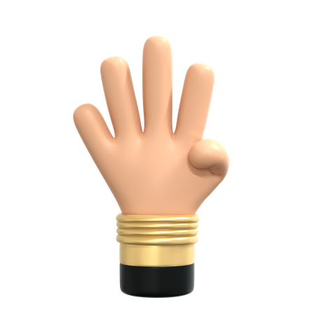 Four fingers hand gesture  3D Illustration