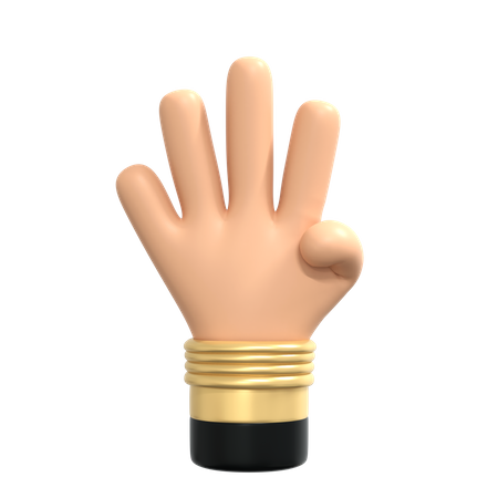 Four fingers hand gesture 3D Illustration