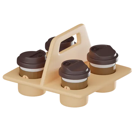 Coffee Cup Tray And Four Paper Cups Ideal For Conveying The Essence Of Coffee Culture Morning Rituals And To Go Experiences 3 D Render Illustration 3D Icon
