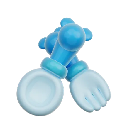 Fourchette et cuillère bleues pour bébé  3D Icon