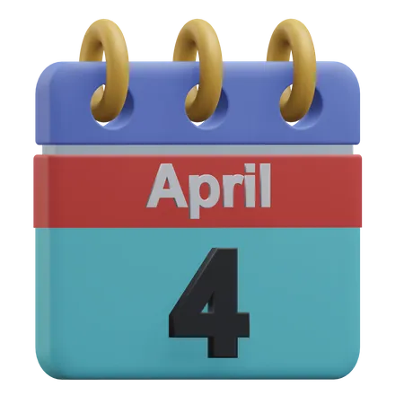 Fourth April Calendar 3 D Icon Illustration With Transparent Background 3D Icon