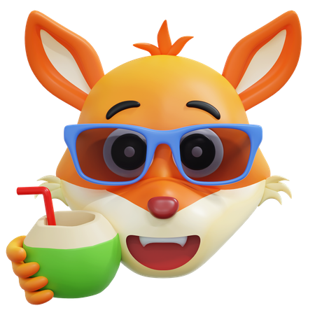 Fox Drinking Coconut Juice Emoticon  3D Icon