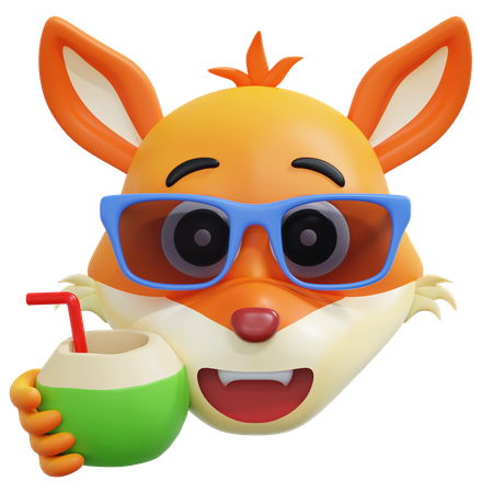 Fox Drinking Coconut Juice Emoticon  3D Icon