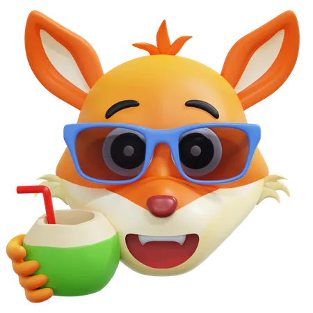 Fox Drinking Coconut Juice Emoticon 3 D Icon Illustration 3D Icon