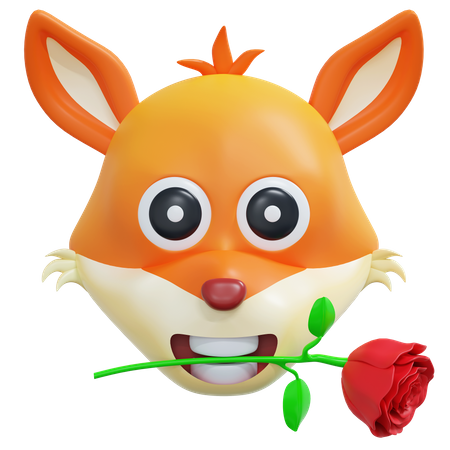 Fox Holding Flower Rose Emoticon  3D Icon