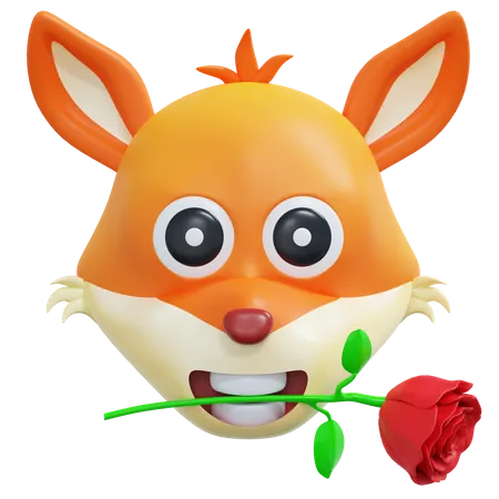 Fox Holding Flower Rose Emoticon 3 D Icon Illustration 3D Icon