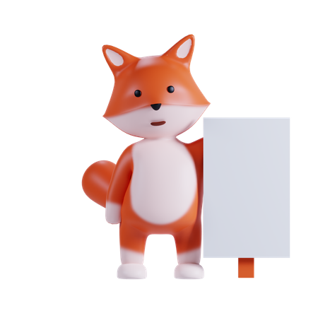 Fox Holding Placard Board 3D Illustration