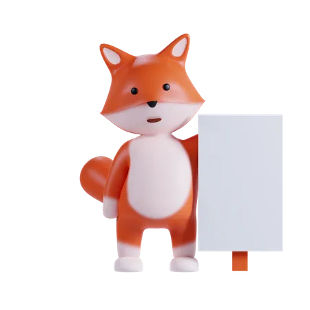 Fox Holding Placard Board  3D Illustration