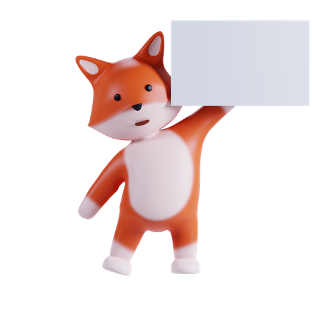 Fox Holding Placard Paper  3D Illustration