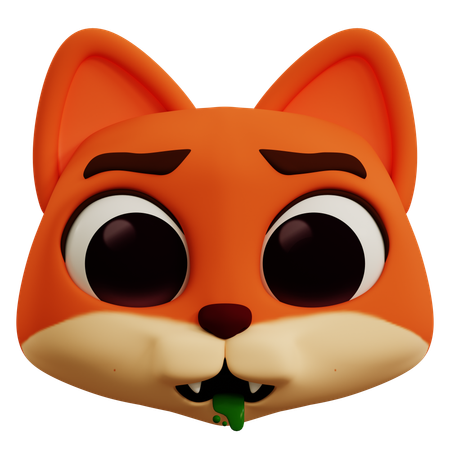 Fox Vomiting Emoticon  3D Icon