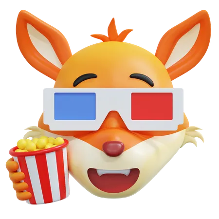 Fox Watching Movie And Holding Popcorn Emoticon 3 D Icon Illustration 3D Icon
