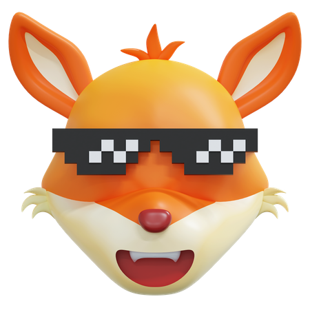Fox Wearing Cool Pixel Glasses Emoticon  3D Icon