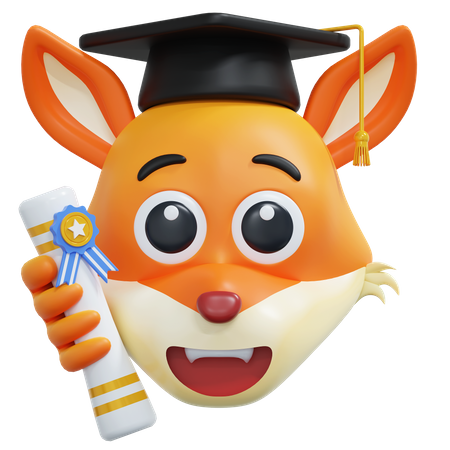 Fox Wearing Diploma Hat Emoticon  3D Icon