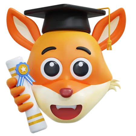 Fox Wearing Diploma Hat Emoticon 3 D Illustration 3D Icon