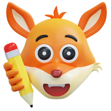 Fox Writing With Pencil Emoticon 3 D Icon Illustration 3D Icon