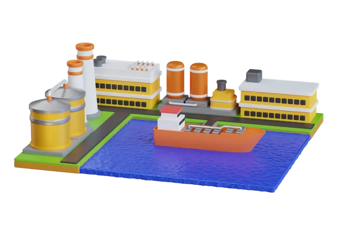 Oldepot Im Frachthafen Mit Tankschiff Tanker Ladt Ol Am Rohol Handelsterminal Schiff Bunkert Im Ollager 3 D Darstellung 3D Illustration