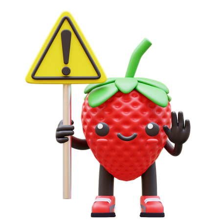 Panneau d'avertissement de fraise tenant  3D Illustration