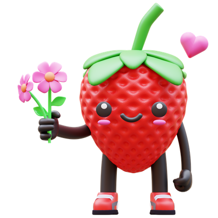Fraise tenant des fleurs  3D Illustration