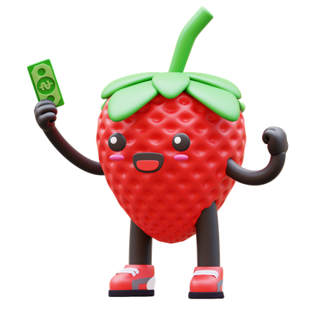 Fraise tenant une monnaie et célébrant joyeusement son succès  3D Icon