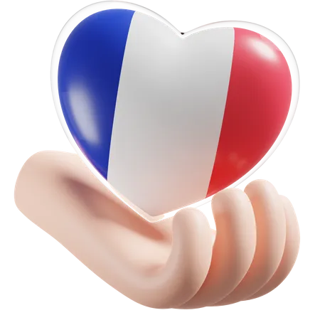 Cuidados com as mãos e coração da bandeira da França  3D Icon